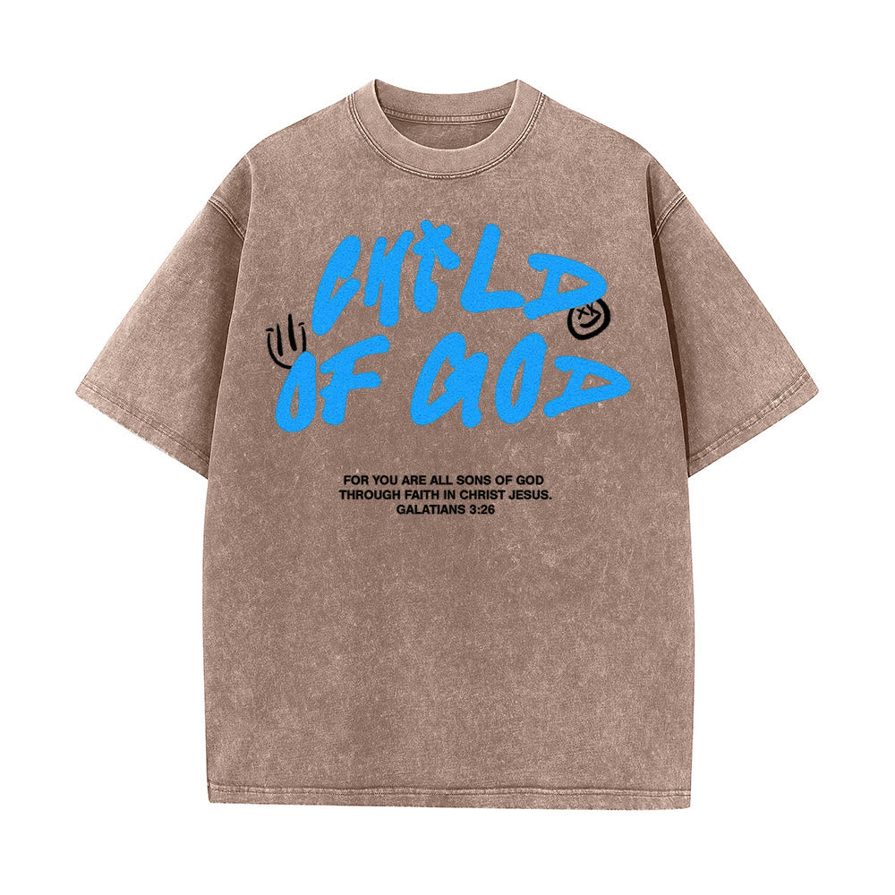 T-shirt unisexe délavé « Enfant de Dieu » style graffiti vibrant de Christianartworkshop - Café - 5XL - image 7