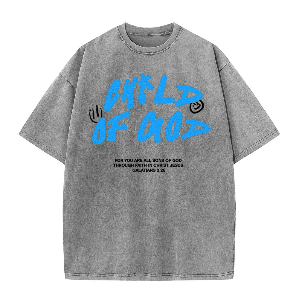 T-shirt unisexe délavé « Enfant de Dieu » style graffiti vibrant de Christianartworkshop - Gris - 5XL - image 3
