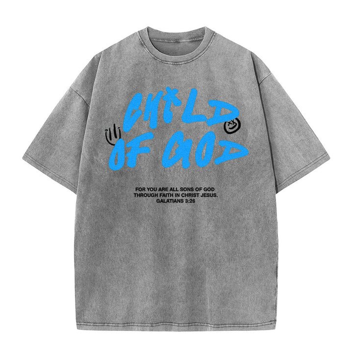 T-shirt unisexe délavé « Enfant de Dieu » style graffiti vibrant de Christianartworkshop - Gris - 5XL - image 3