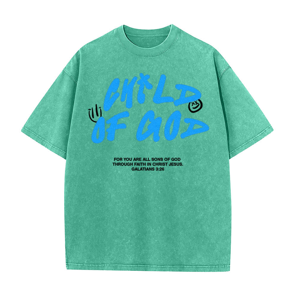 T-shirt unisexe délavé « Enfant de Dieu » style graffiti vibrant de Christianartworkshop - Vert - 5XL - image 8