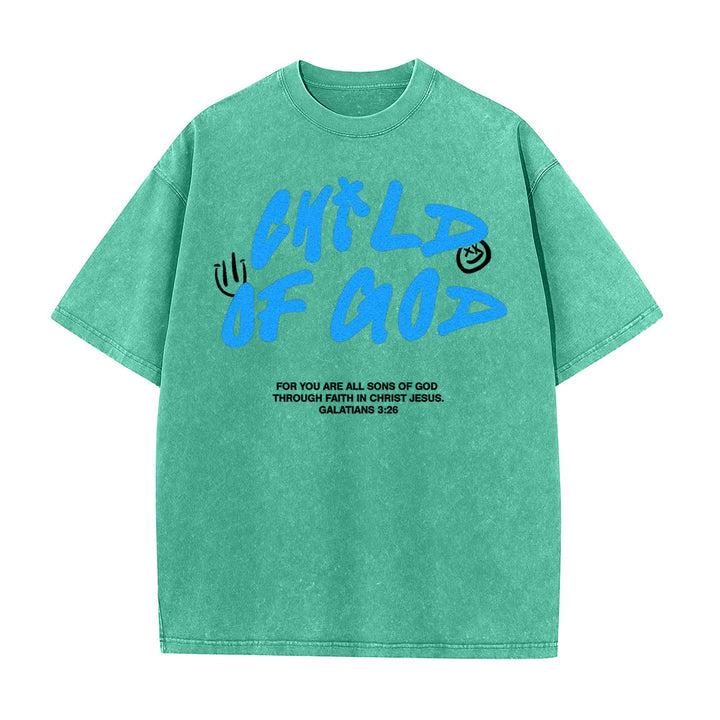 T-shirt unisexe délavé « Enfant de Dieu » style graffiti vibrant de Christianartworkshop - Vert - 5XL - image 8