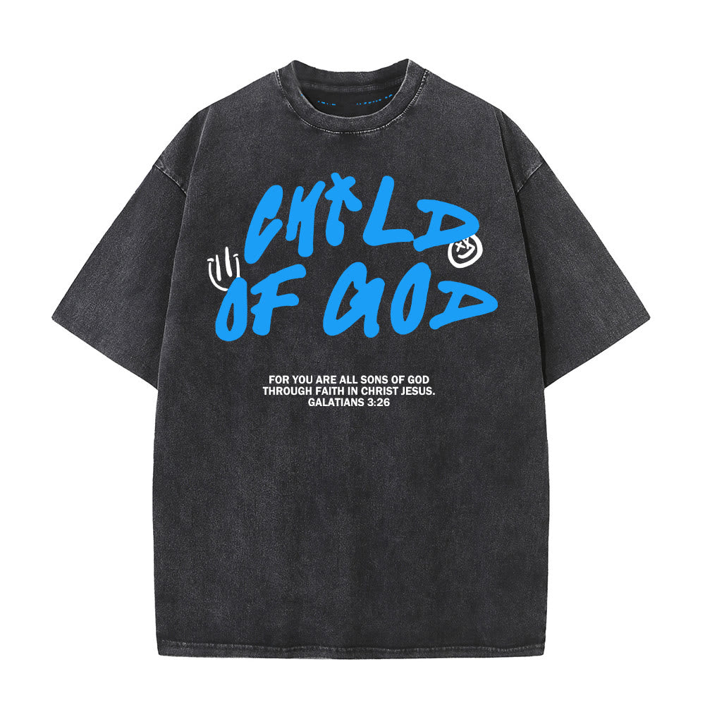 T-shirt unisexe délavé « Enfant de Dieu » style graffiti vibrant de Christianartworkshop - Noir - 5XL - image 0