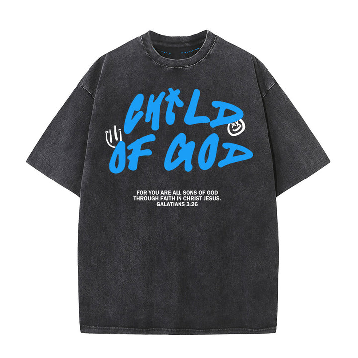 T-shirt unisexe délavé « Enfant de Dieu » style graffiti vibrant de Christianartworkshop - Noir - 5XL - image 0
