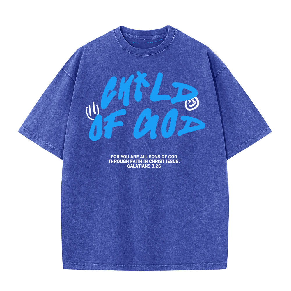 T-shirt unisexe délavé « Enfant de Dieu » style graffiti vibrant de Christianartworkshop - Bleu - 5XL - image 4