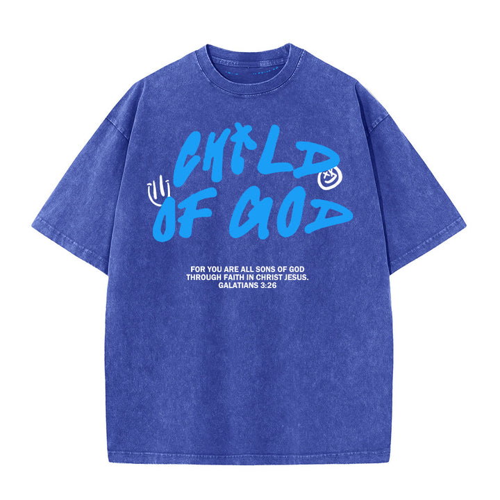 T-shirt unisexe délavé « Enfant de Dieu » style graffiti vibrant de Christianartworkshop - Bleu - 5XL - image 4
