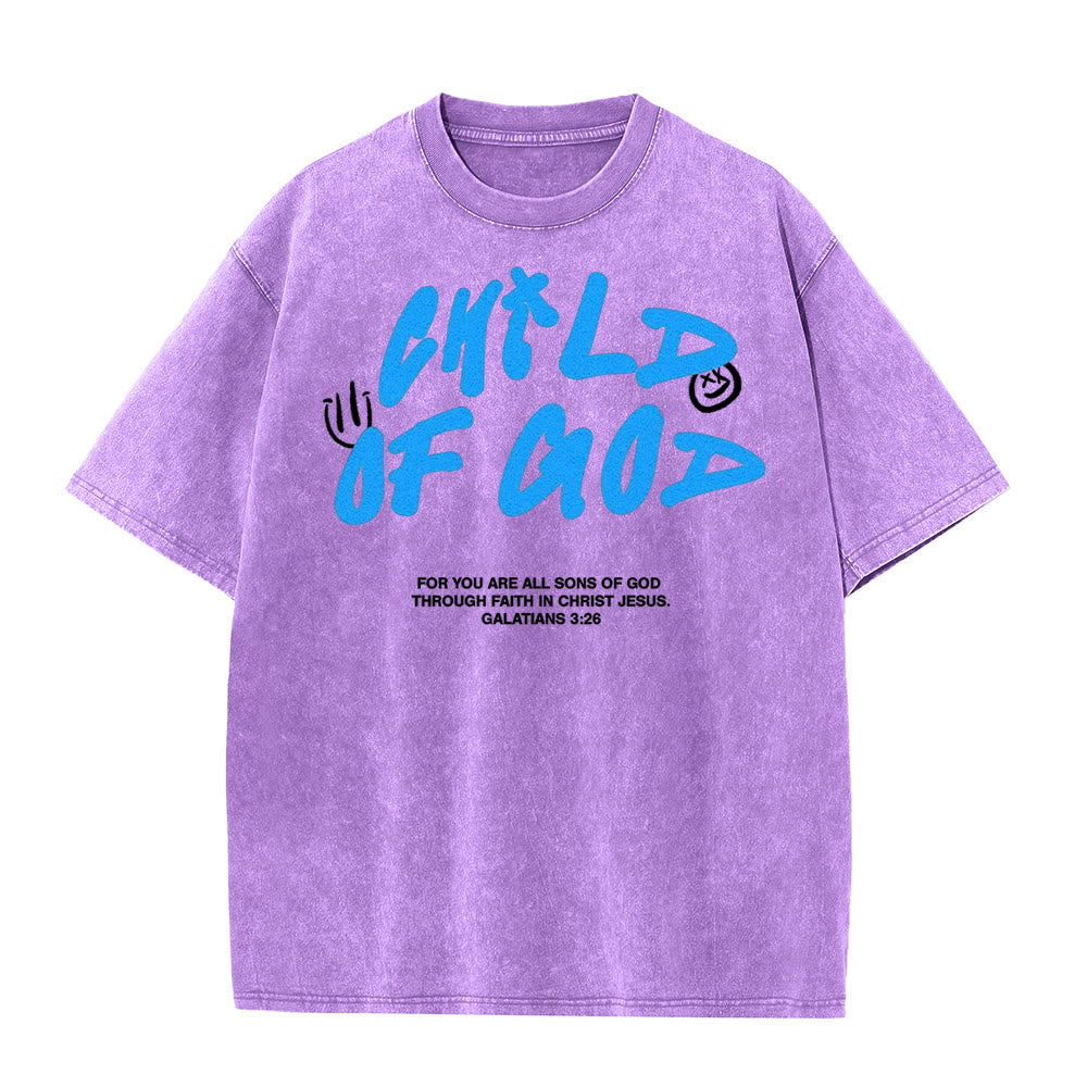 T-shirt unisexe délavé « Enfant de Dieu » style graffiti vibrant de Christianartworkshop - Violet - 5XL - image 5