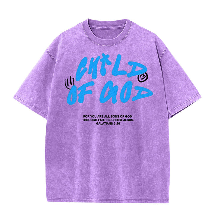 T-shirt unisexe délavé « Enfant de Dieu » style graffiti vibrant de Christianartworkshop - Violet - 5XL - image 5