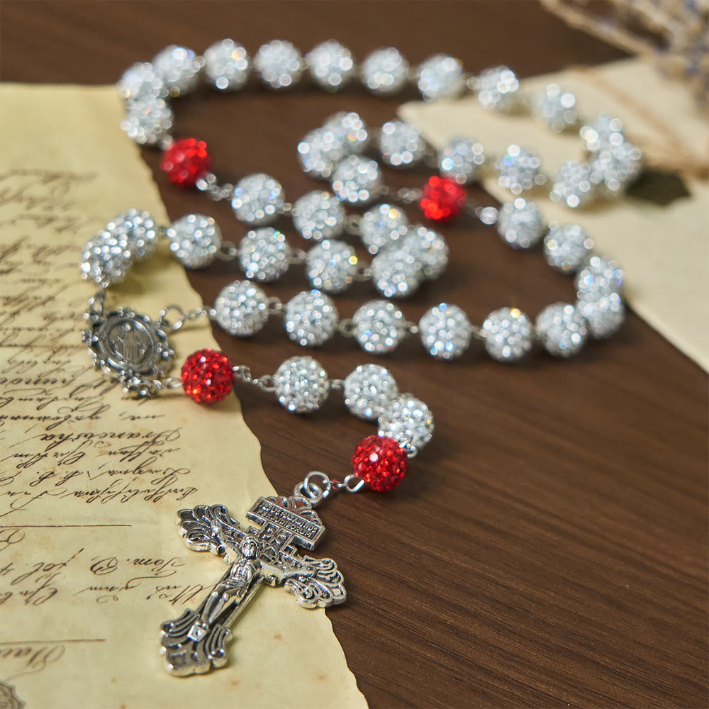 Christianartworkshop Collier avec médaille miraculeuse et crucifix en argent et pierres précieuses rondes de 10 mm - Argent - image 0