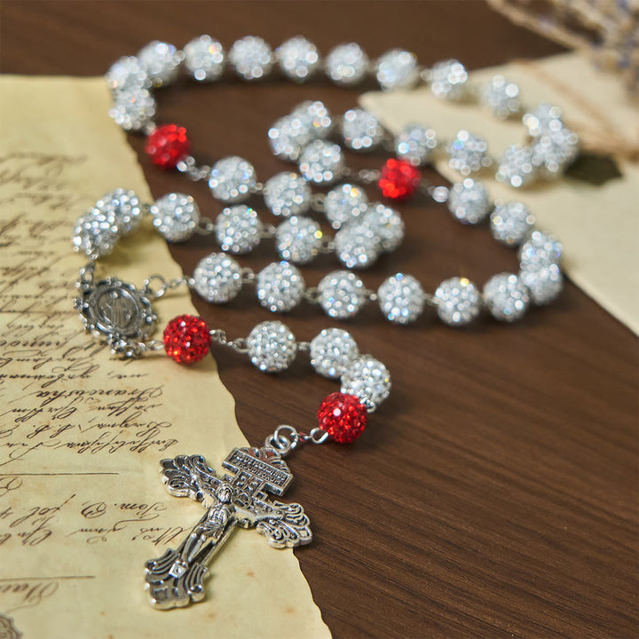 Christianartworkshop Collier avec médaille miraculeuse et crucifix en argent et pierres précieuses rondes de 10 mm - Argent - image 0