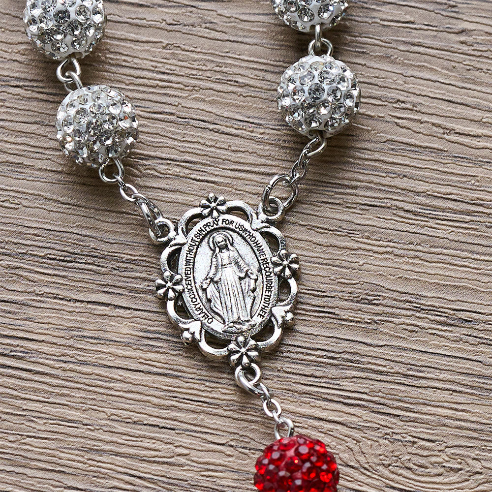 Christianartworkshop Collier avec médaille miraculeuse et crucifix en argent et pierres précieuses rondes de 10 mm - image 6