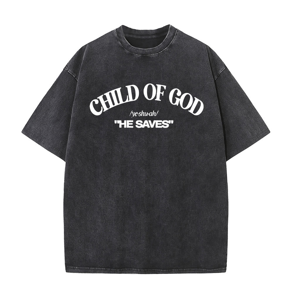 T-shirt unisexe délavé Christianartworkshop style classique « Il sauve l'enfant de Dieu » - Noir - 5XL - image 0