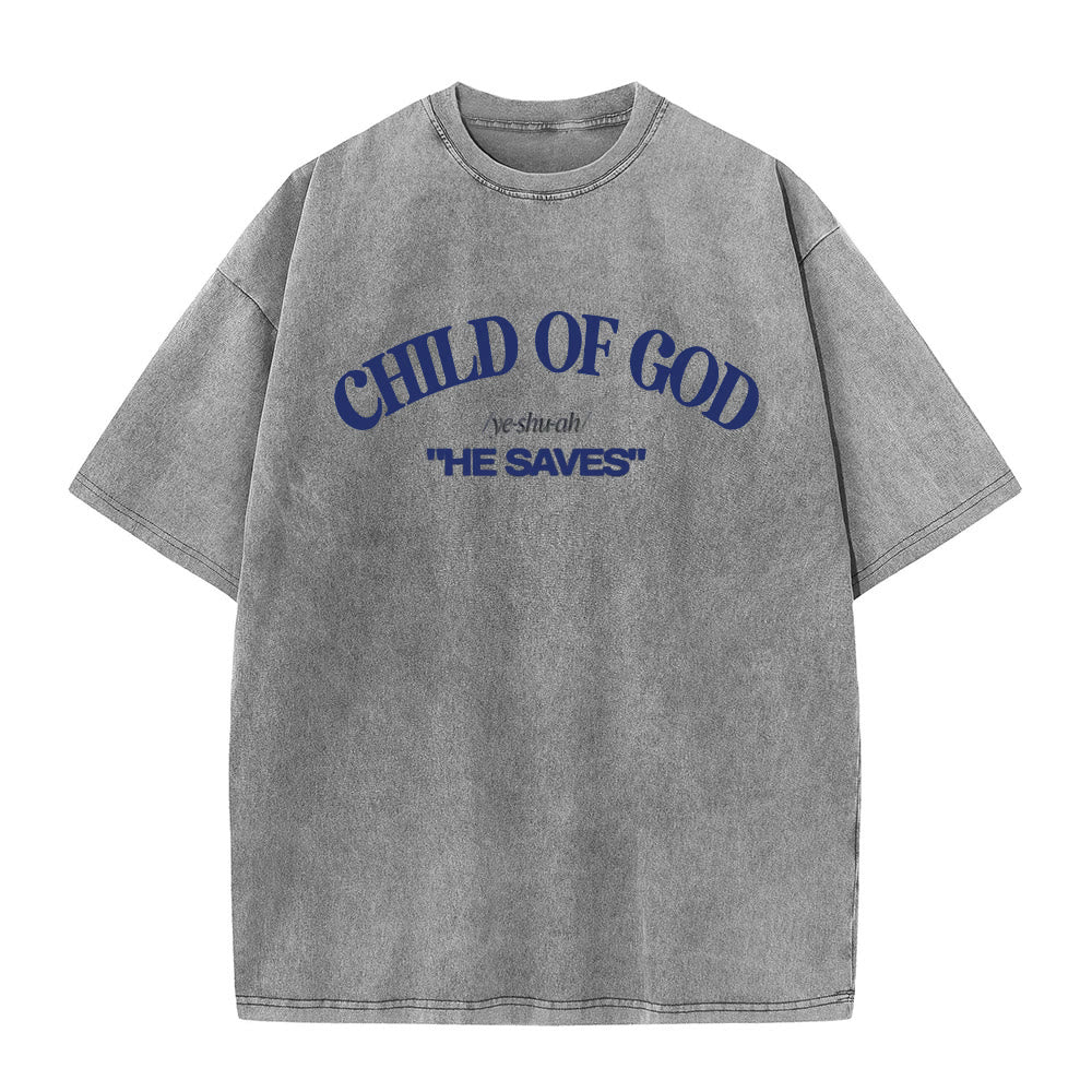 T-shirt unisexe délavé Christianartworkshop style classique « Il sauve l'enfant de Dieu » - Gris - 5XL - image 2