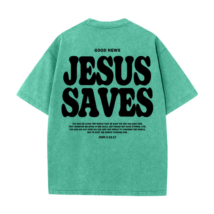T-shirt unisexe délavé Christianartworkshop Jésus sauve - Vert - 5XL - image 14