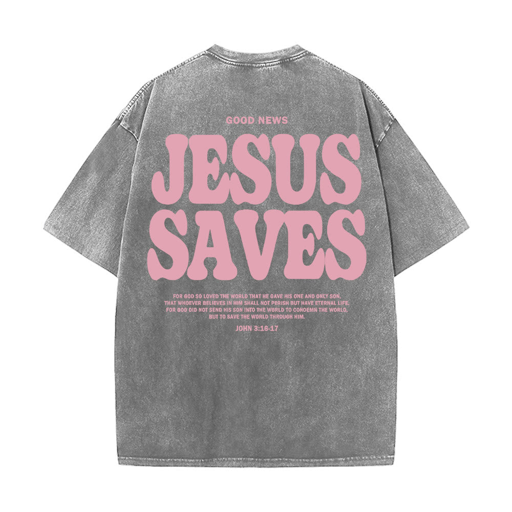 T-shirt unisexe délavé Christianartworkshop Jésus sauve - Gris - 5XL - image 8