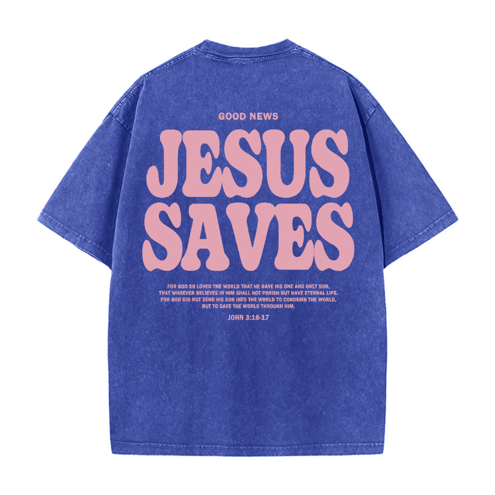 T-shirt unisexe délavé Christianartworkshop Jésus sauve - Bleu - 5XL - image 10