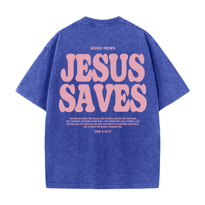 T-shirt unisexe délavé Christianartworkshop Jésus sauve - Bleu - 5XL - image 10