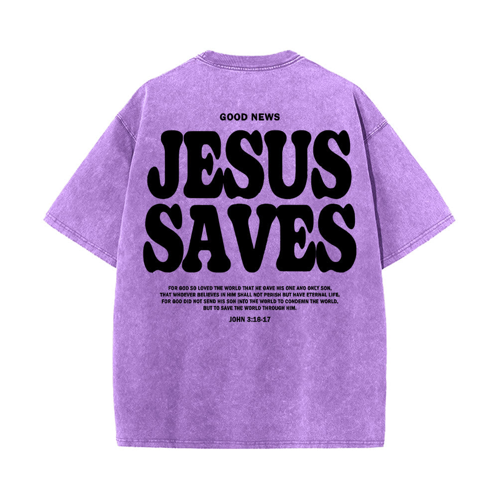 T-shirt unisexe délavé Christianartworkshop Jésus sauve - Violet - 5XL - image 18