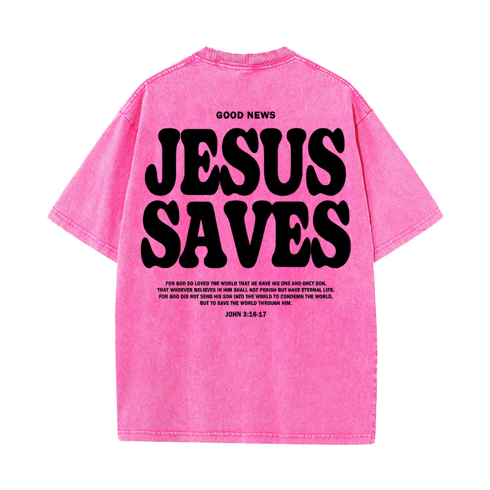 T-shirt unisexe délavé Christianartworkshop Jésus sauve - Rose - 5XL - image 12