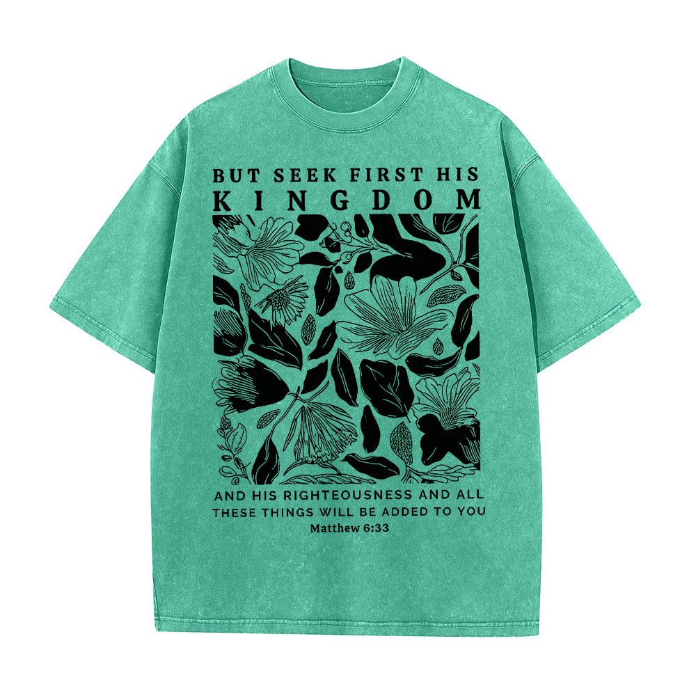 T-shirt unisexe délavé « Mais cherchez d’abord son royaume » de Christianartworkshop - Vert - 5XL - image 3