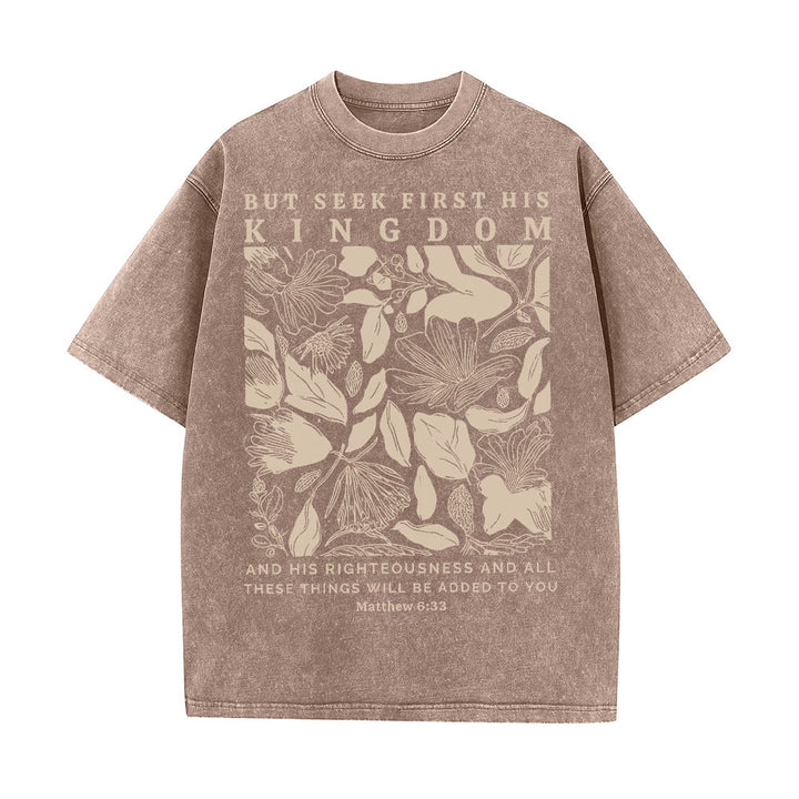 T-shirt unisexe délavé « Mais cherchez d’abord son royaume » de Christianartworkshop - Café - 5XL - image 6