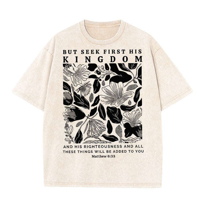 T-shirt unisexe délavé « Mais cherchez d’abord son royaume » de Christianartworkshop - Abricot - 5XL - image 7