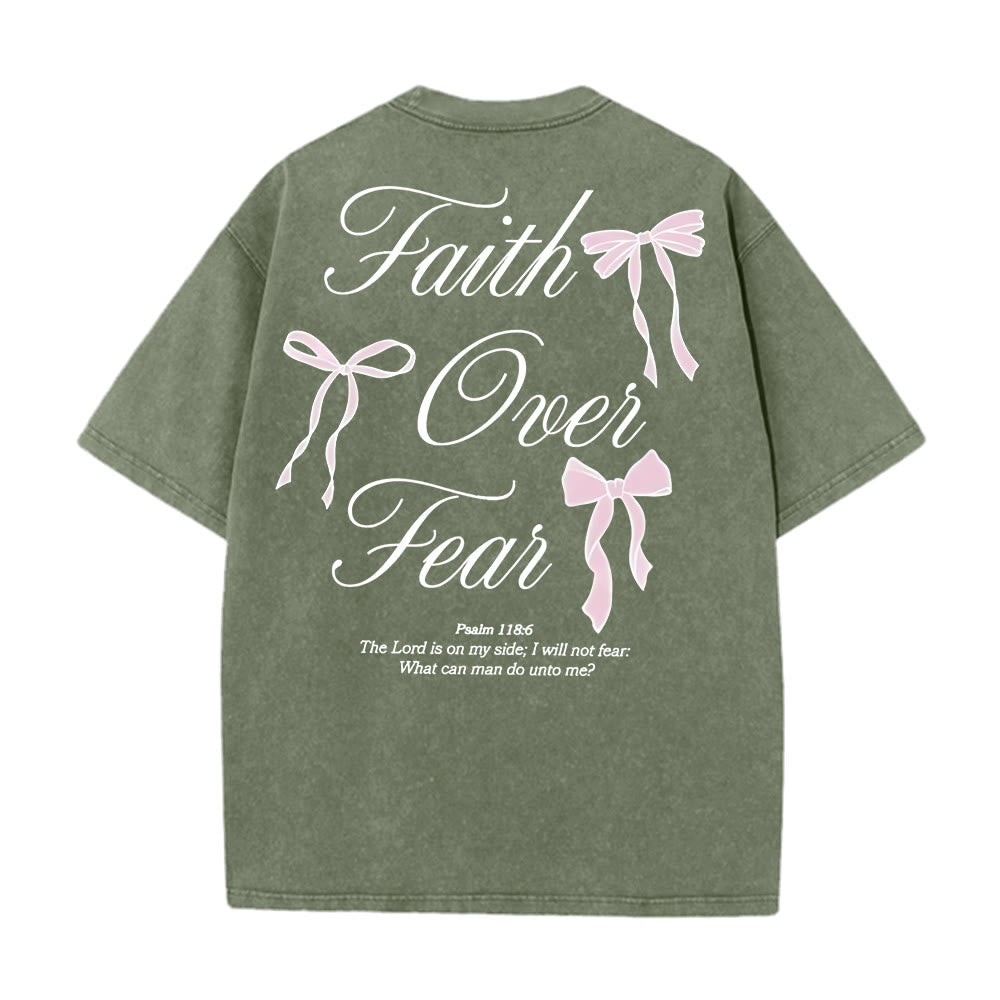 T-shirt unisexe délavé Christianartworkshop « La foi plutôt que la peur » - Vert armée - 5XL - image 7