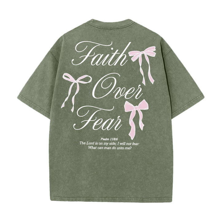 T-shirt unisexe délavé Christianartworkshop « La foi plutôt que la peur » - Vert armée - 5XL - image 7