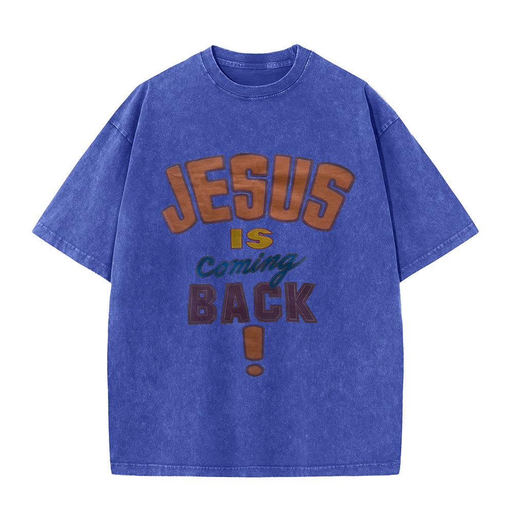 T-shirt unisexe délavé Christianartworkshop « Jésus revient » - Bleu - 5XL - image 8