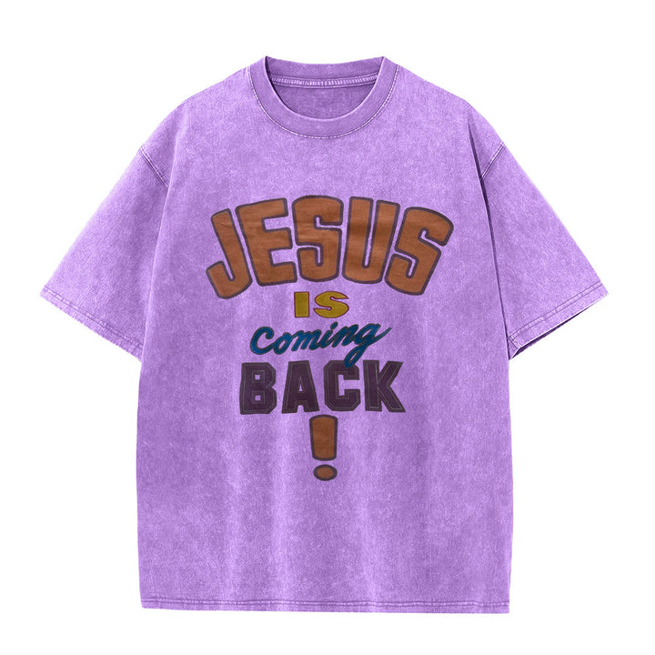 T-shirt unisexe délavé Christianartworkshop « Jésus revient » - Violet - 5XL - image 0