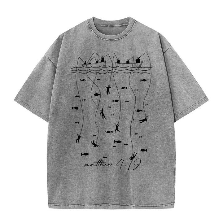 T-shirt unisexe délavé Christianartworkshop, motif biblique de pêche - Gris - 5XL - image 5