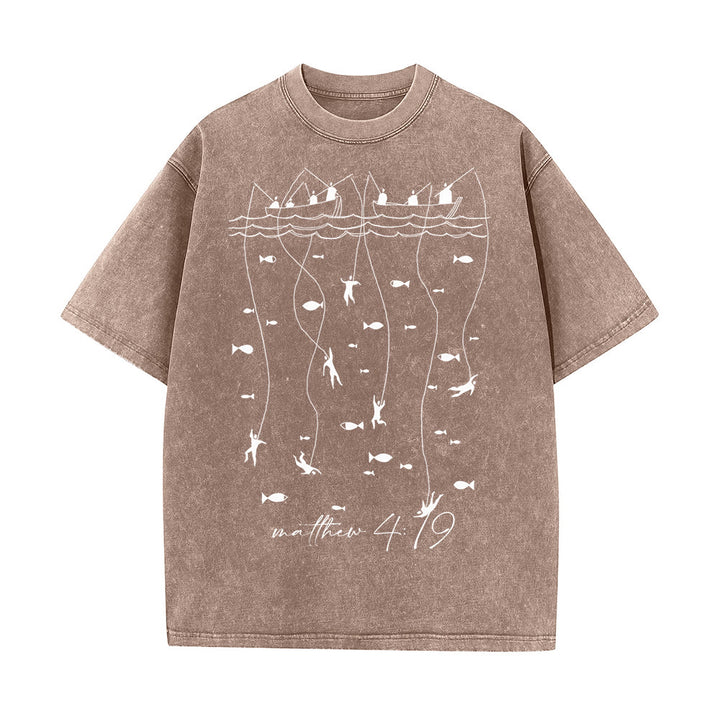 T-shirt unisexe délavé Christianartworkshop, motif biblique de pêche - Café - 5XL - image 8