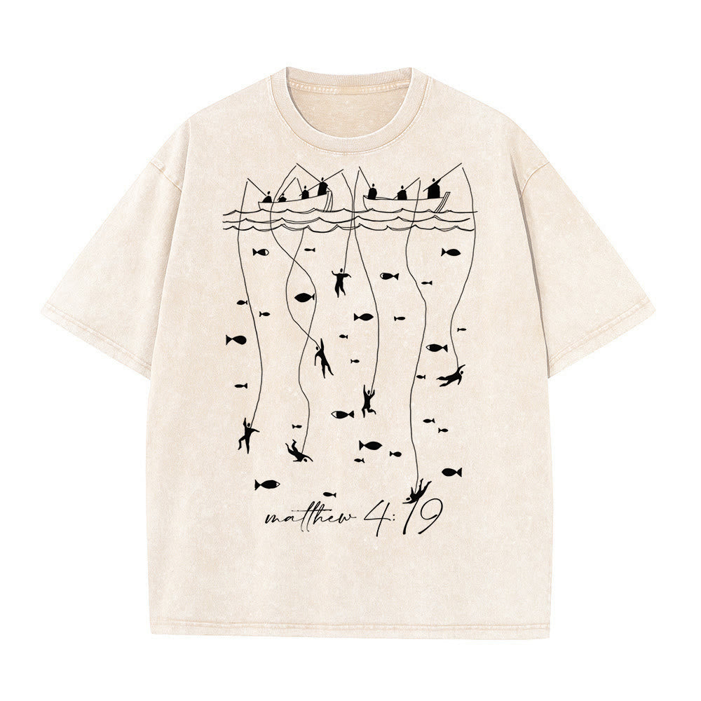 T-shirt unisexe délavé Christianartworkshop, motif biblique de pêche - Abricot - 5XL - image 1