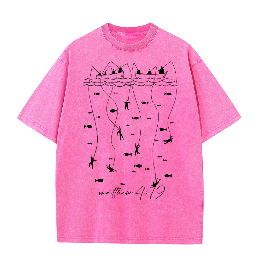 T-shirt unisexe délavé Christianartworkshop, motif biblique de pêche - Rose - 5XL - image 7