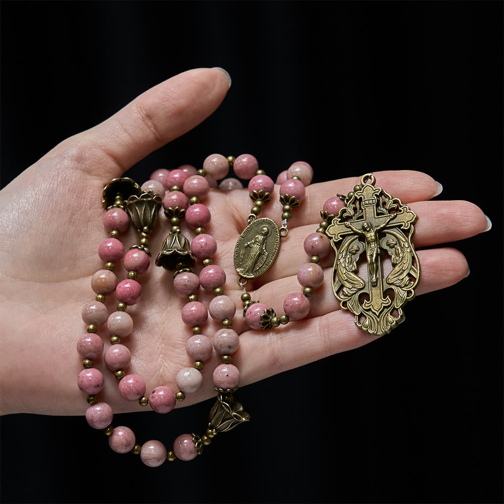 Christianartworkshop Chapelet tulipe en bois de rose et bronze : Grâce inébranlable dans la prière - image 1