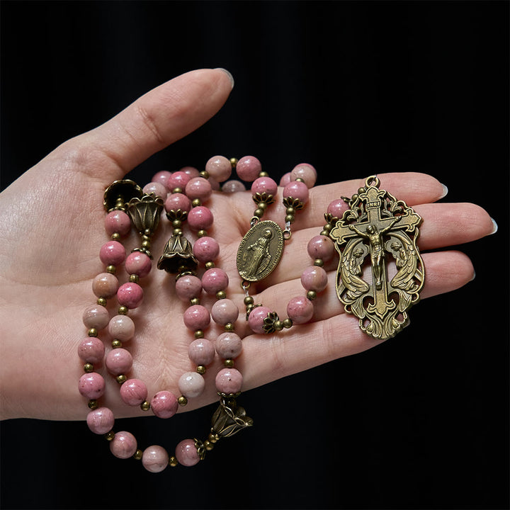 Christianartworkshop Chapelet tulipe en bois de rose et bronze : Grâce inébranlable dans la prière - image 1