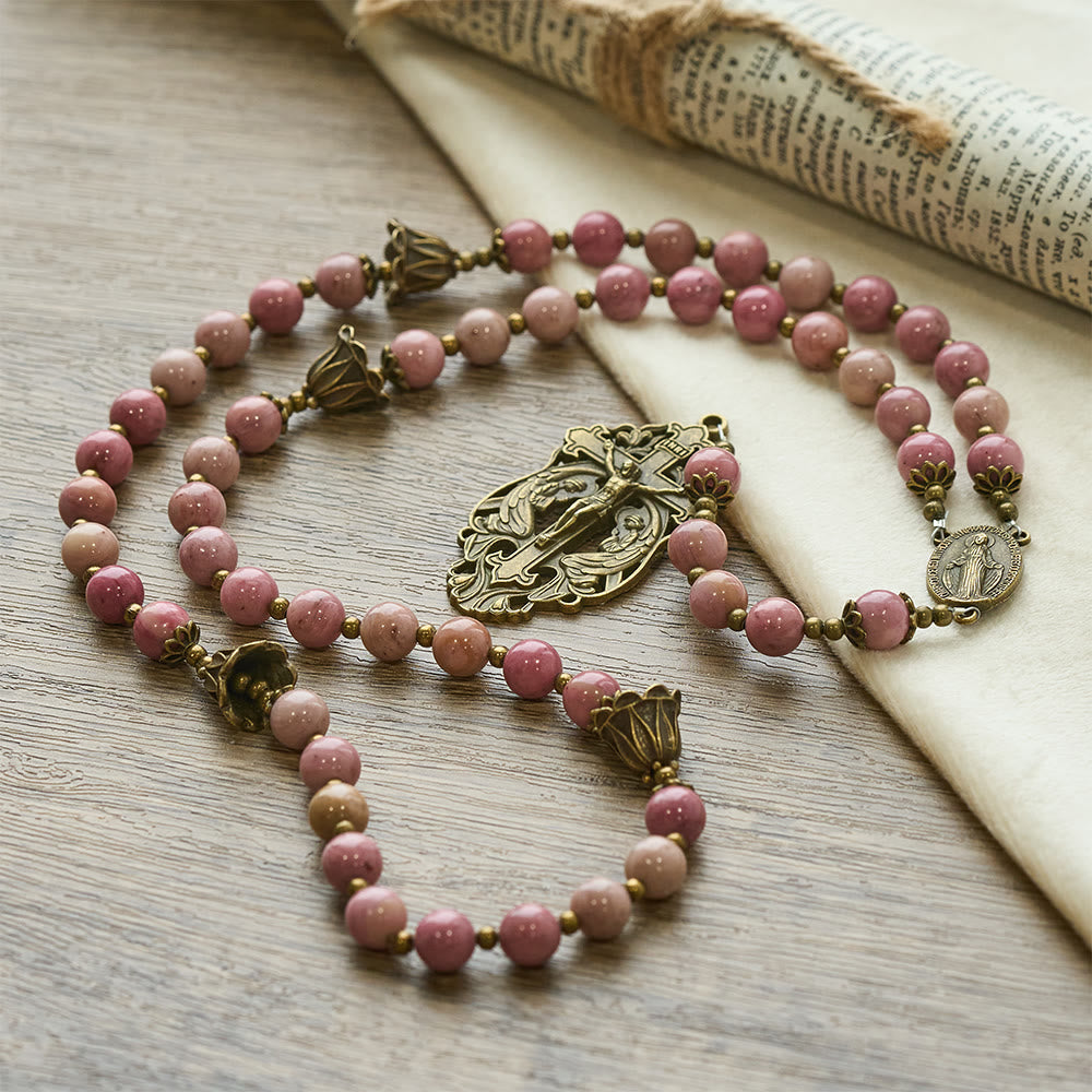 Christianartworkshop Chapelet tulipe en bois de rose et bronze : Grâce inébranlable dans la prière - image 3