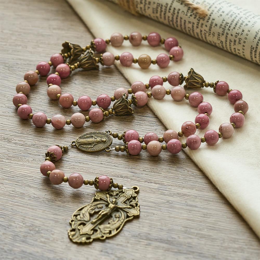 Christianartworkshop Chapelet tulipe en bois de rose et bronze : Grâce inébranlable dans la prière - image 4