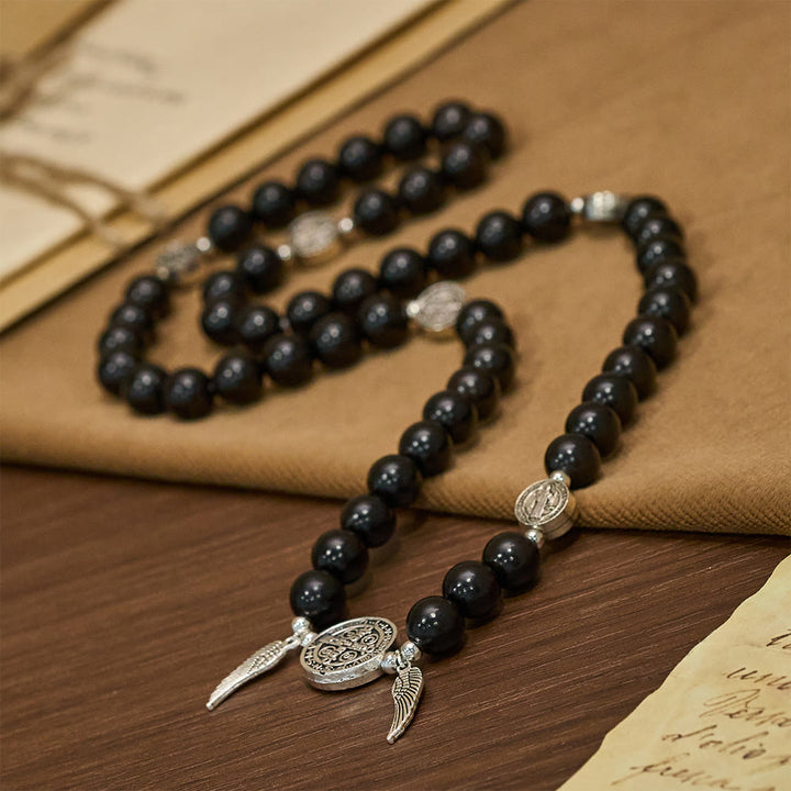 Christianartworkshop Bracelet double gardien en perles de bois avec Saint Benoît et médaille miraculeuse - image 2