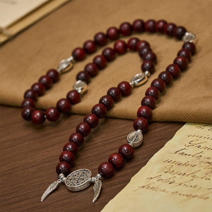 Christianartworkshop Bracelet double gardien en perles de bois avec Saint Benoît et médaille miraculeuse - image 9