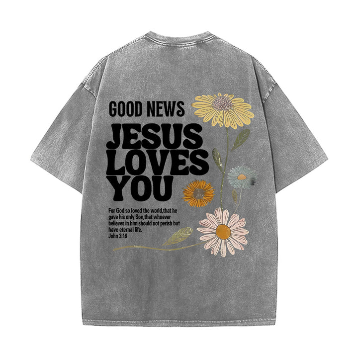 T-shirt unisexe délavé Christianartworkshop « Bonne nouvelle, Jésus vous aime » - Gris - 5XL - image 12