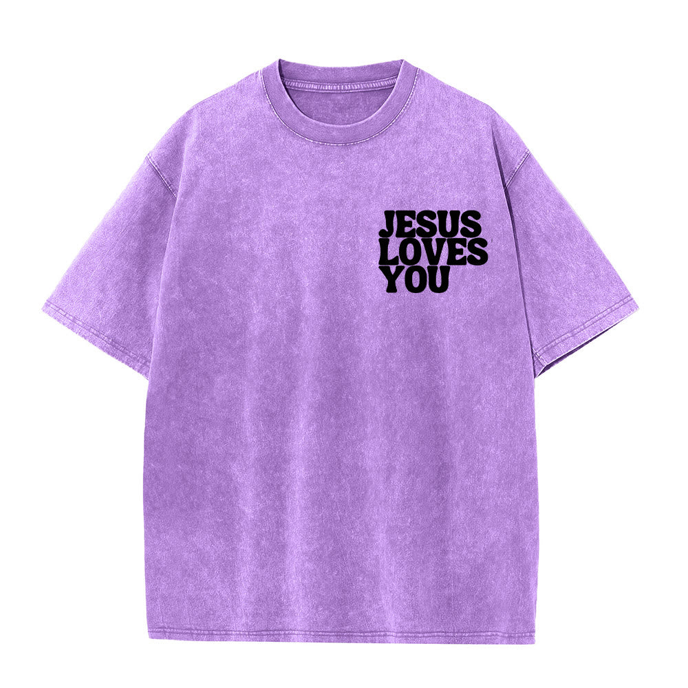 T-shirt unisexe délavé Christianartworkshop « Bonne nouvelle, Jésus vous aime » - image 1