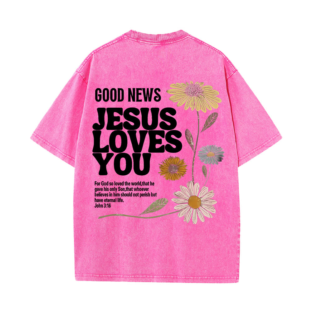 T-shirt unisexe délavé Christianartworkshop « Bonne nouvelle, Jésus vous aime » - Rose - 5XL - image 6