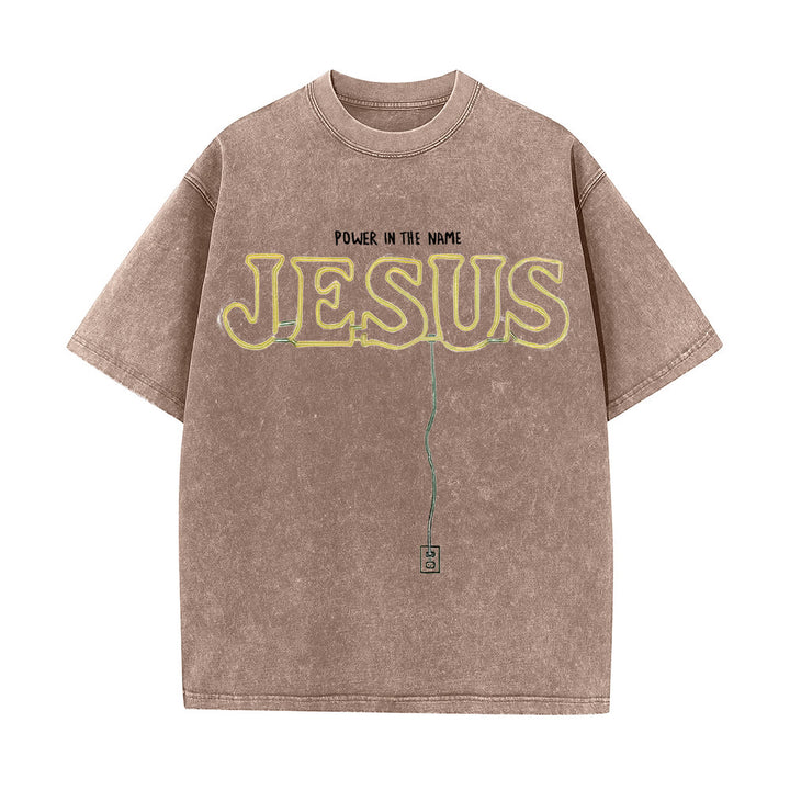 T-shirt unisexe délavé Christianartworkshop « La puissance dans le nom de Jésus » - Café - 5XL - image 6