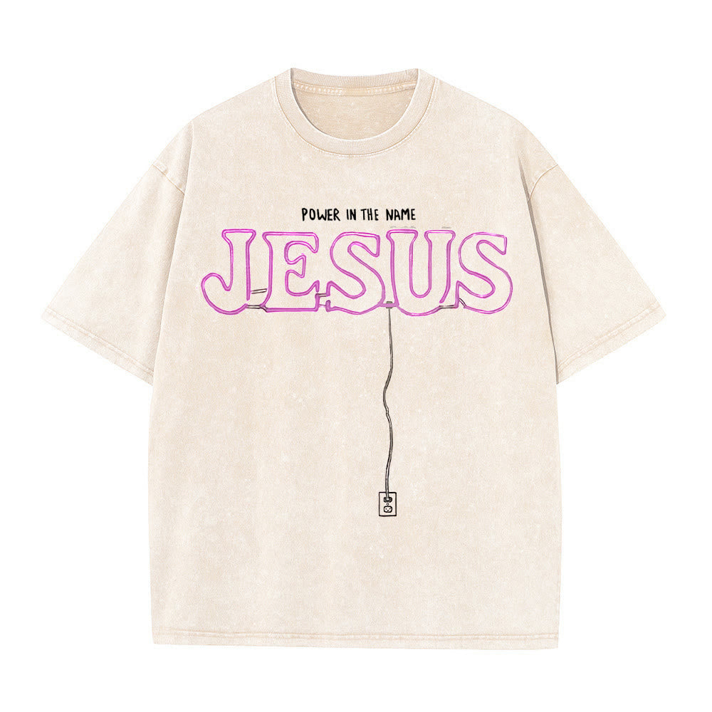 T-shirt unisexe délavé Christianartworkshop « La puissance dans le nom de Jésus » - Abricot - 5XL - image 3