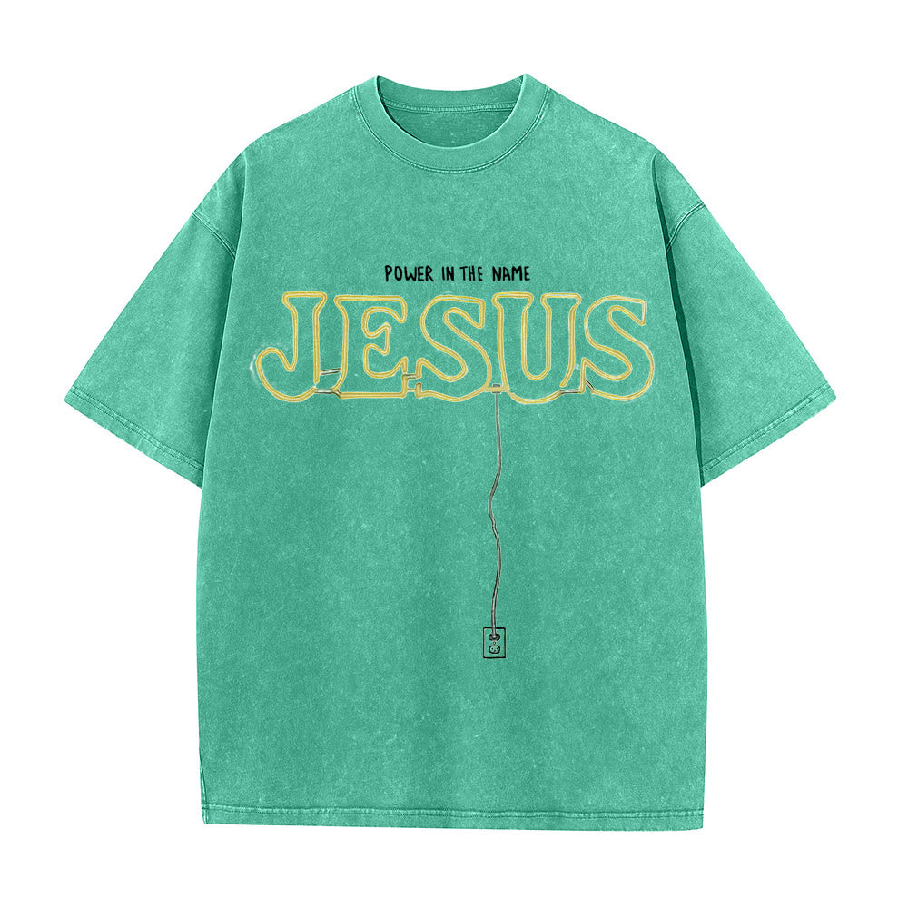 T-shirt unisexe délavé Christianartworkshop « La puissance dans le nom de Jésus » - Vert - 5XL - image 5