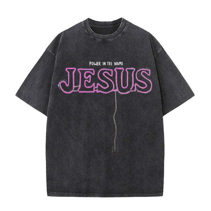 T-shirt unisexe délavé Christianartworkshop « La puissance dans le nom de Jésus » - Noir - 5XL - image 0