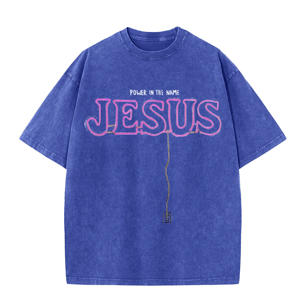 T-shirt unisexe délavé Christianartworkshop « La puissance dans le nom de Jésus » - Bleu - 5XL - image 4