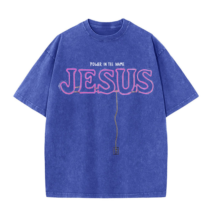 T-shirt unisexe délavé Christianartworkshop « La puissance dans le nom de Jésus » - Bleu - 5XL - image 4
