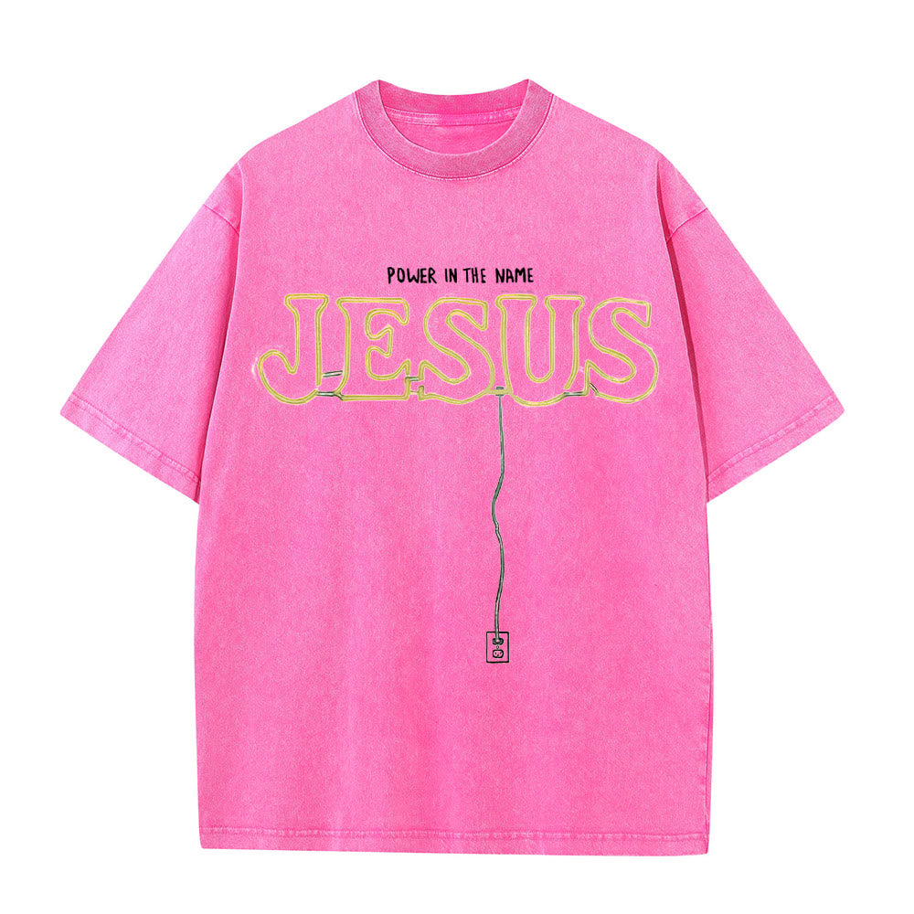 T-shirt unisexe délavé Christianartworkshop « La puissance dans le nom de Jésus » - Rose - 5XL - image 8
