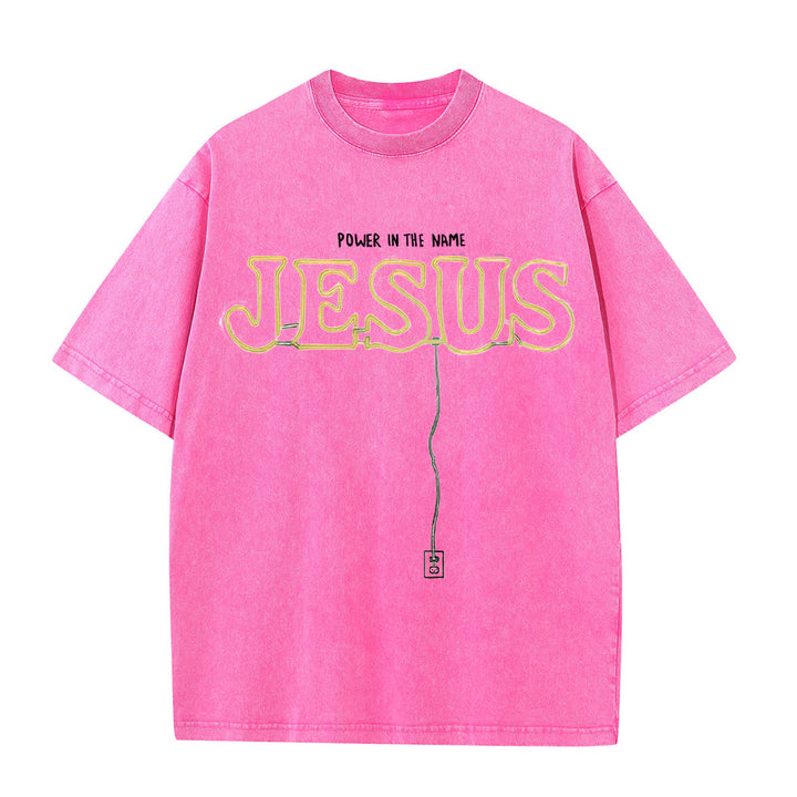 T-shirt unisexe délavé Christianartworkshop « La puissance dans le nom de Jésus » - Rose - 5XL - image 8